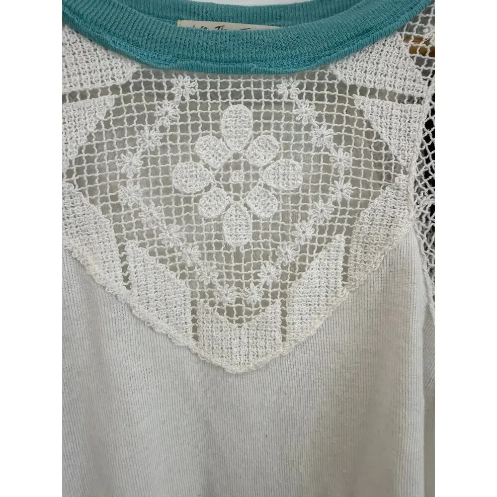 Free People We The Free Electric Night Top Linen Lace Balloon Sleeve Boho Size S